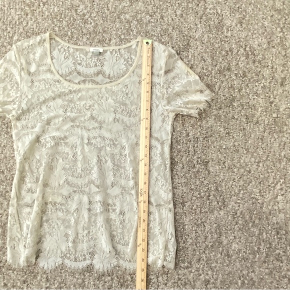 Fossil Womens Size X Small Lace Sheer Blouse Short Sleeve Top Floral Beige - Picture 9 of 9